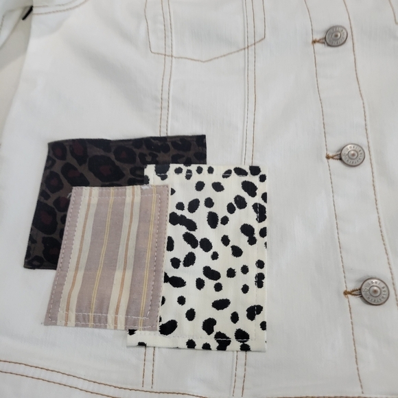 LOGO Lori Goldstein Women' Off White Denim Patchwork Button Front Jacket… - Picture 12 of 14
